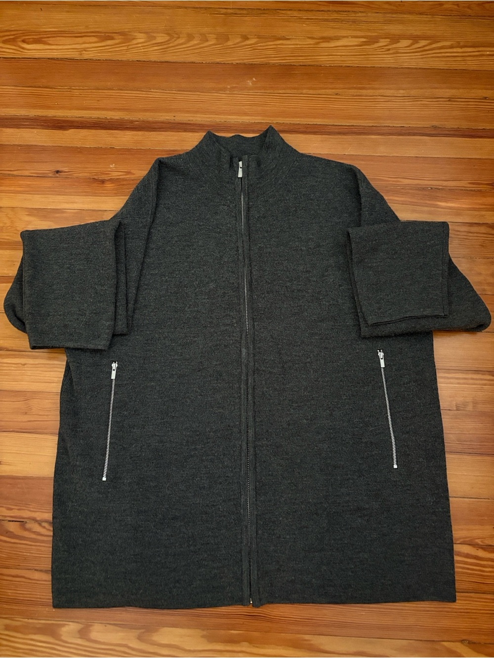 Banana Republic 100% Merino Wool Full Zip Sweater Men XL Charcoal Grey